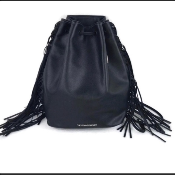 Victoria secret black fringe bucket backpack - Picture 7 of 16